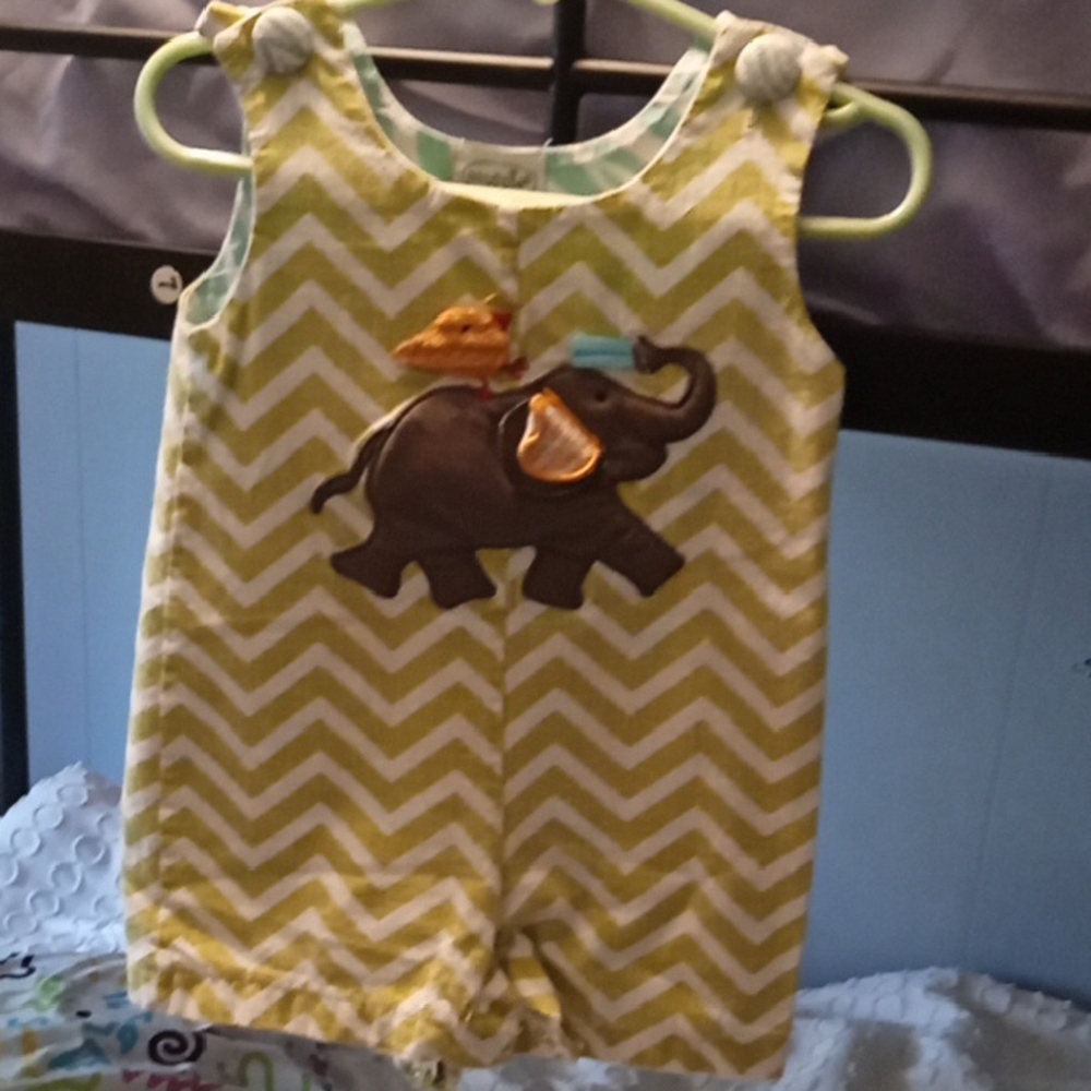 Mud Pie Yellow and White Chevron Elephant One Piece